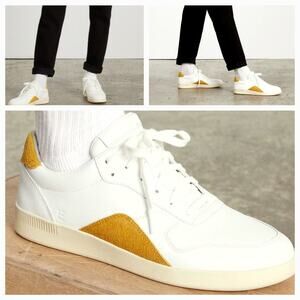 NWOT Everlane Unisex The ReLeather Court Sneaker Sz. W 14 / M 12 White/Mustard
